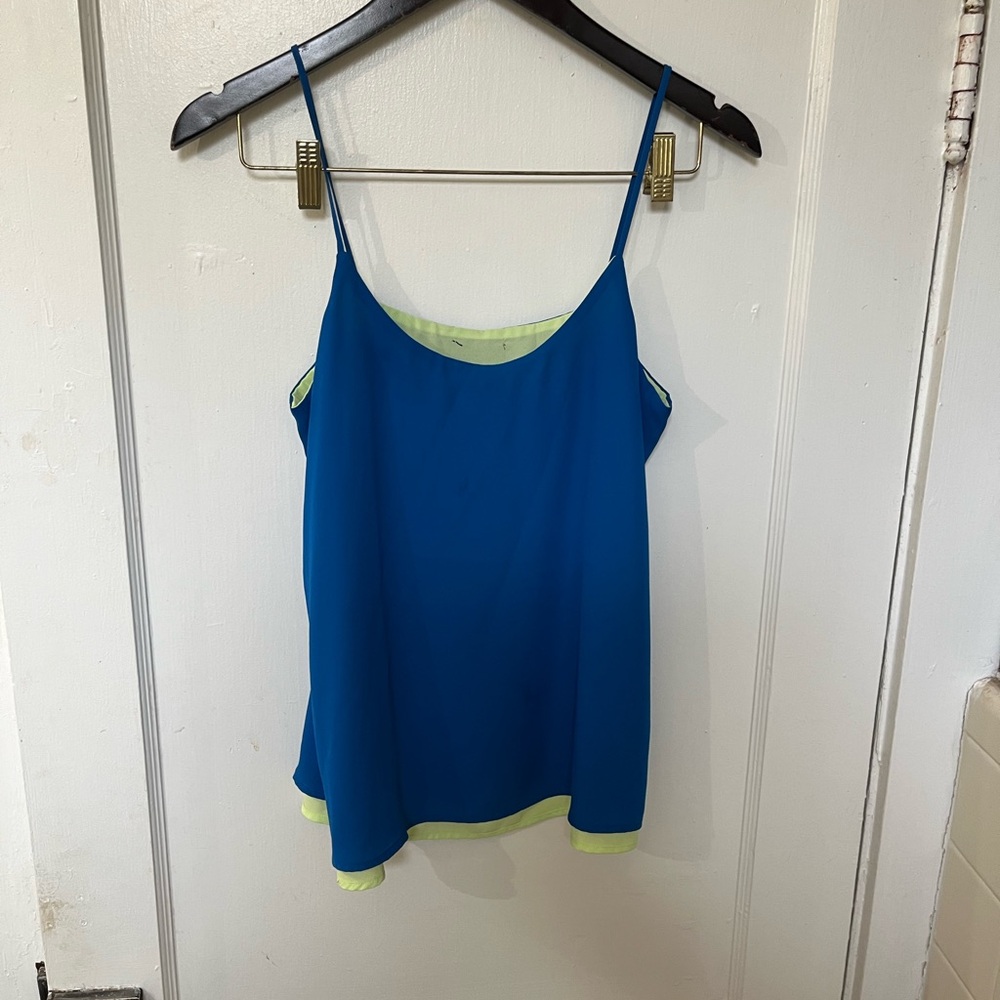 The Limited Layered Cami Tank Top Blue Neon Yellow Contrast Hem Size Medium EUC